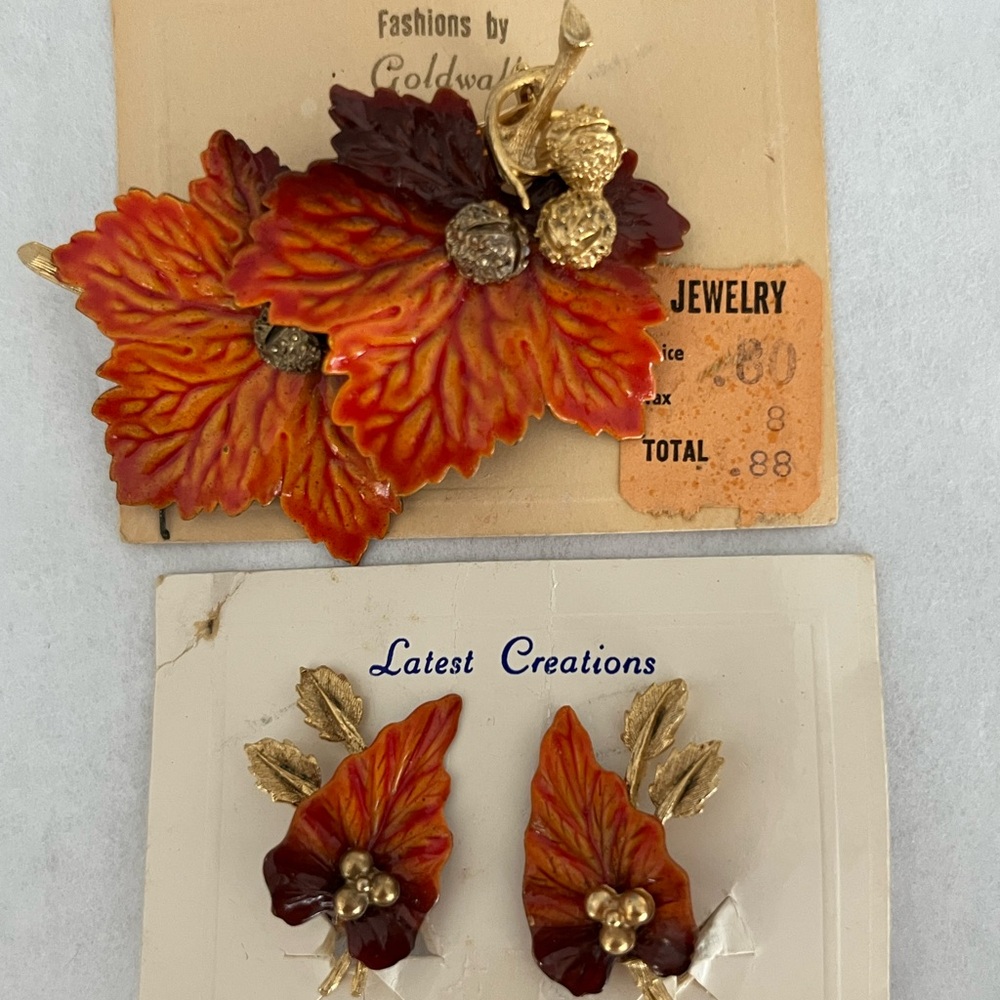 Vintage Leaf Brooch and Earring Set